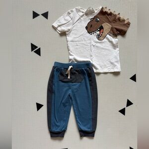 H&M|Baby boy,toddler set-Blue joggers & white tee with dinosaur print•••adorable